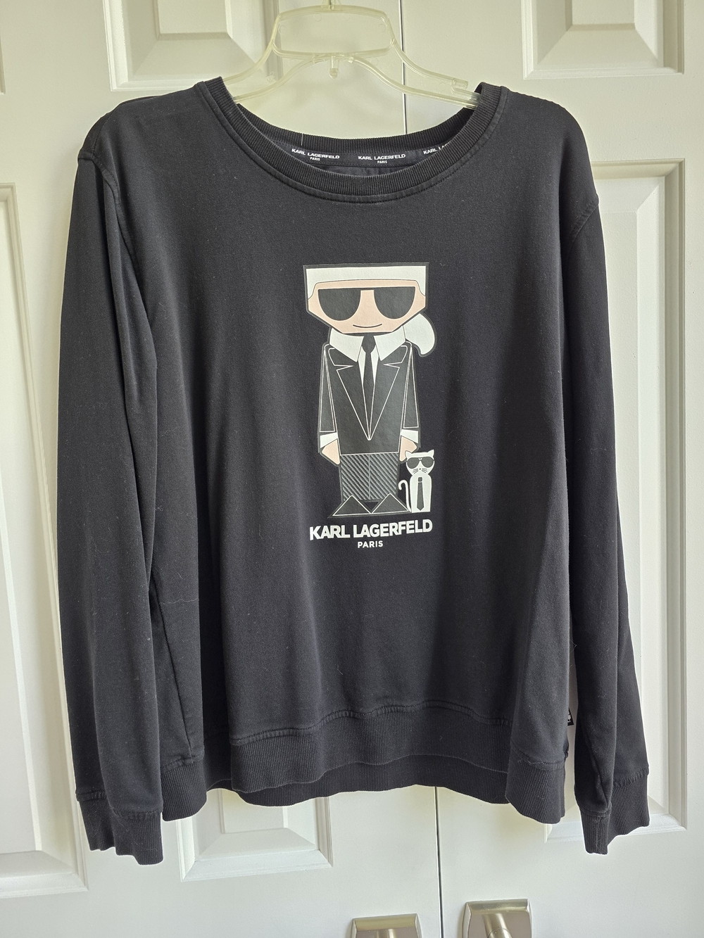 Karl Lagerfeld Black Crewneck Sweatshirt with Cartoon Logo